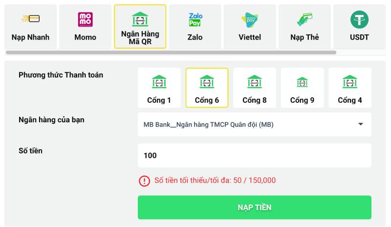 Hướng Dẫn Chi Tiết Nạp Tiền BetVisa Nhiều Phương Thức 4 Nạp tiền qua ngân hàng mã QR